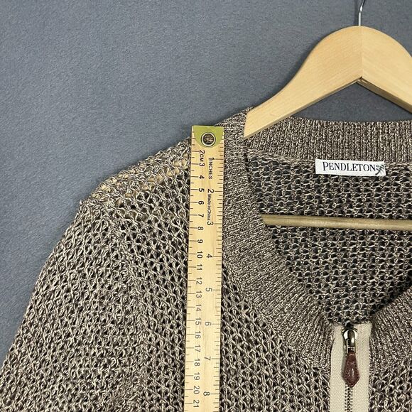 Pendleton Cardigan Womens M Gold Open Knit Full Zip Sweater Preppy Sheer Luxury - Picture 12 of 16